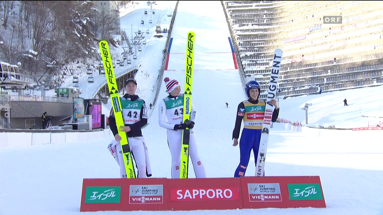 Ergebnis und Siegerehrung Skispringen Damen Sapporo (JAP